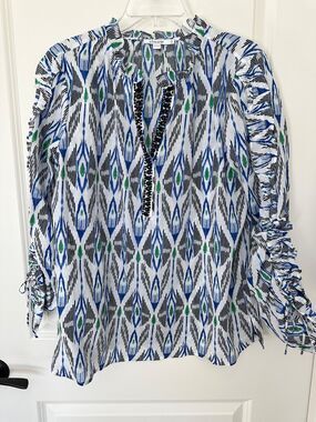 Chico's 40th Anniversary Ikat Print Blouse Chico’s 2 (Large / US 12) NWT